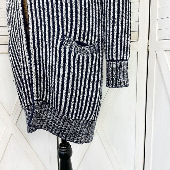 Gap Ribbed Toggle Front Long Cardigan Sweater Blue White XS Fisherman Nautical - Picture 10 of 16